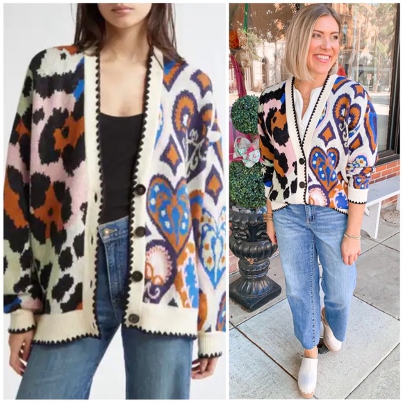 Farm Rio Mixed Ikat Hearts cardigan - Picture 1 of 7